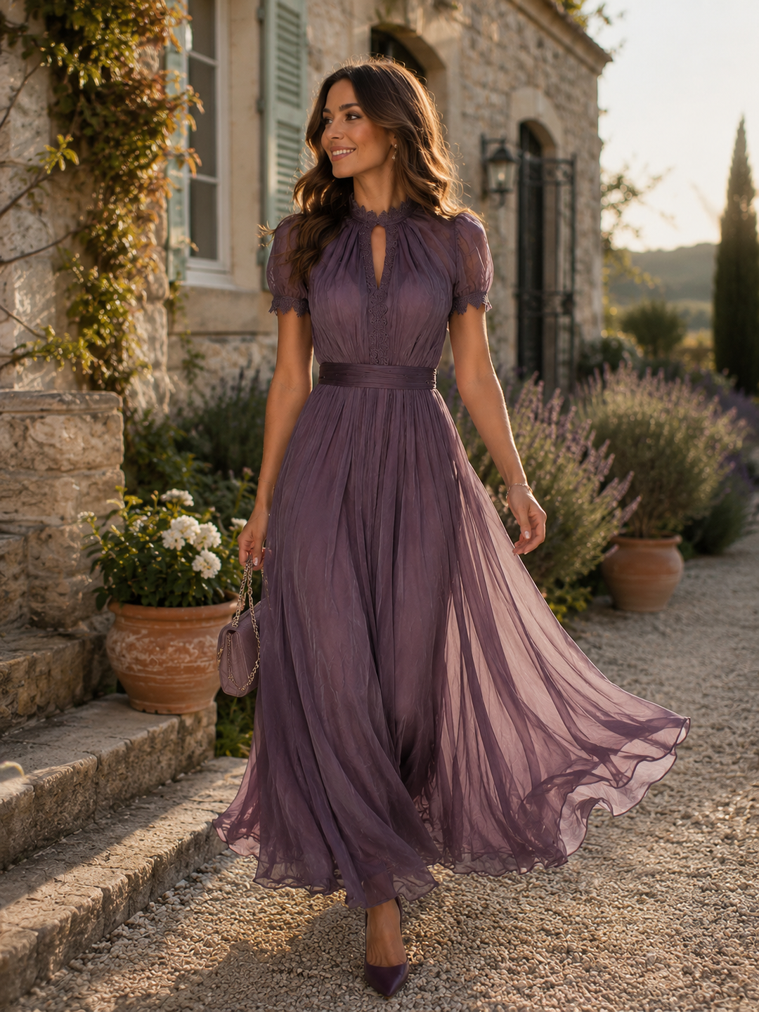 Flavia Vintage Elegant Chiffon Maxi Dress