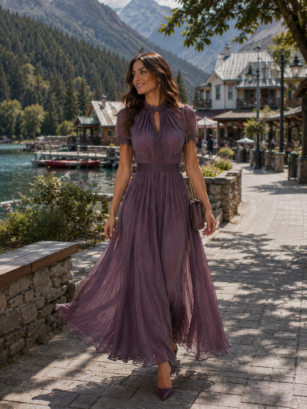 Flavia Vintage Elegant Chiffon Maxi Dress